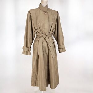 Cambridge Vintage Trench Coat Womens 12 Petite Sage Green Belted Lined 80s